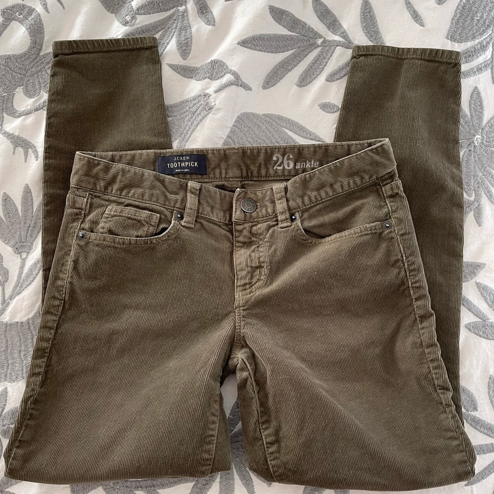 J.Crew Toothpick Olive Green Corduroy 26 ankle